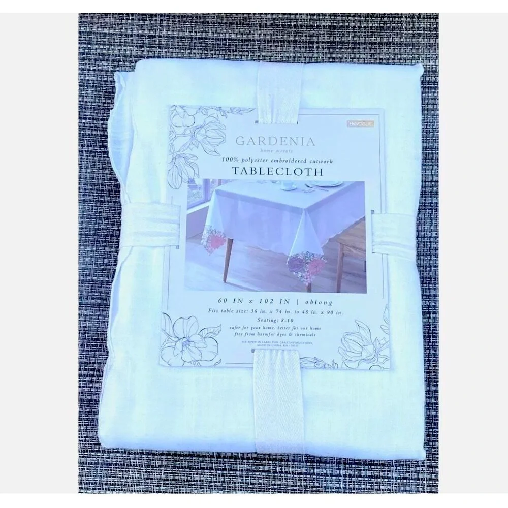 Envogue Gardenia 100% Polyester Embroidered Cutwork Oblong Tablecloth 60